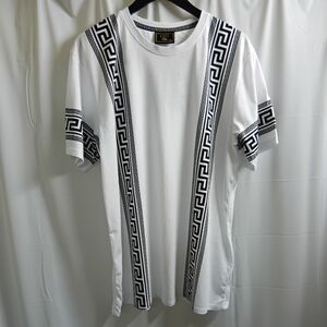 Men's White Tee with Black Geometric Design
